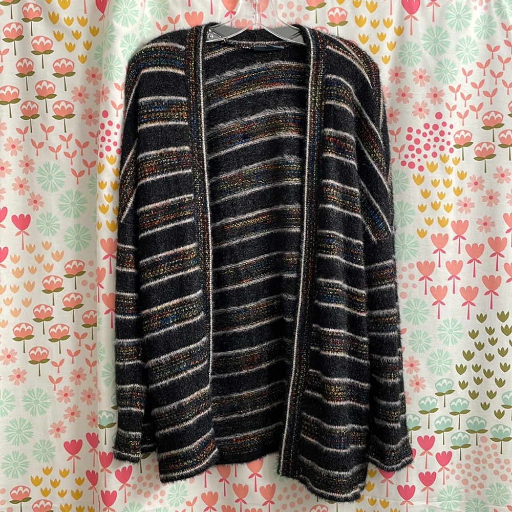 NWOT ModCloth Fuzzy Striped Cardigan Sweater with Pockets in Women’s Size Large